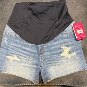 Women's Blue Denim Maternity Shorts